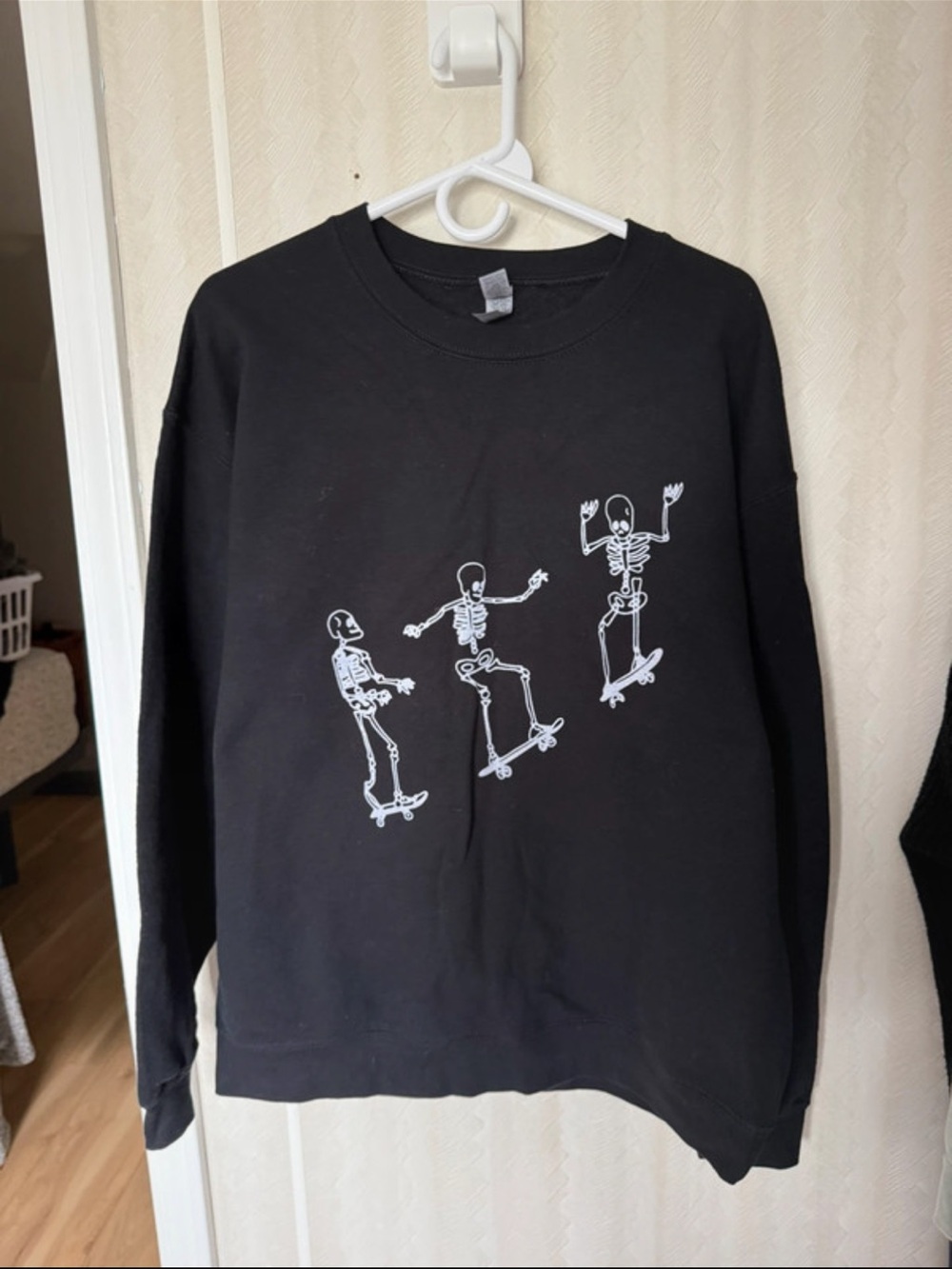 Gildan Black Crewneck with White Skate Skeletons Graphic